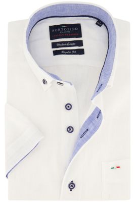 Portofino Korte mouw Portofino overhemd regular fit wit linnen