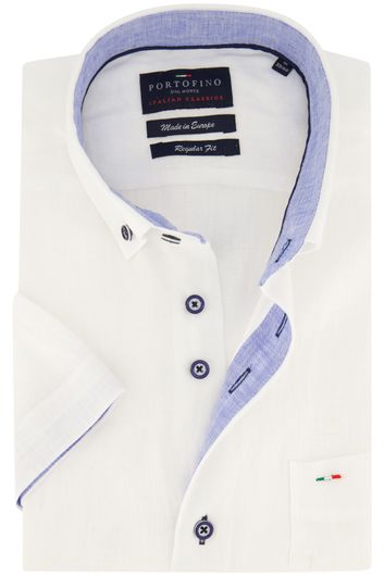Portofino casual overhemd korte mouw wijde fit wit effen