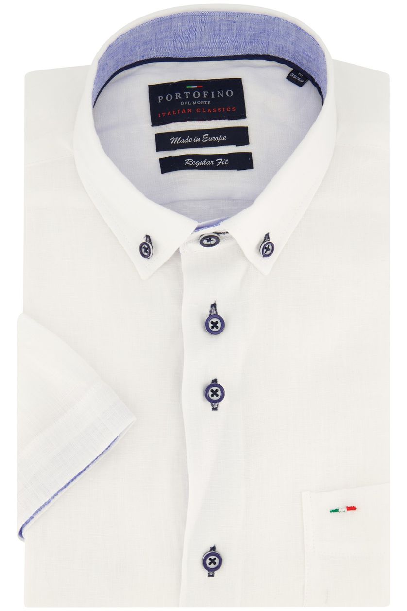 Linnen Portofino regular fit overhemd korte mouw wit