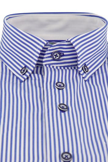 Portofino casual overhemd korte mouw wijde fit blauw wit gestreept katoen