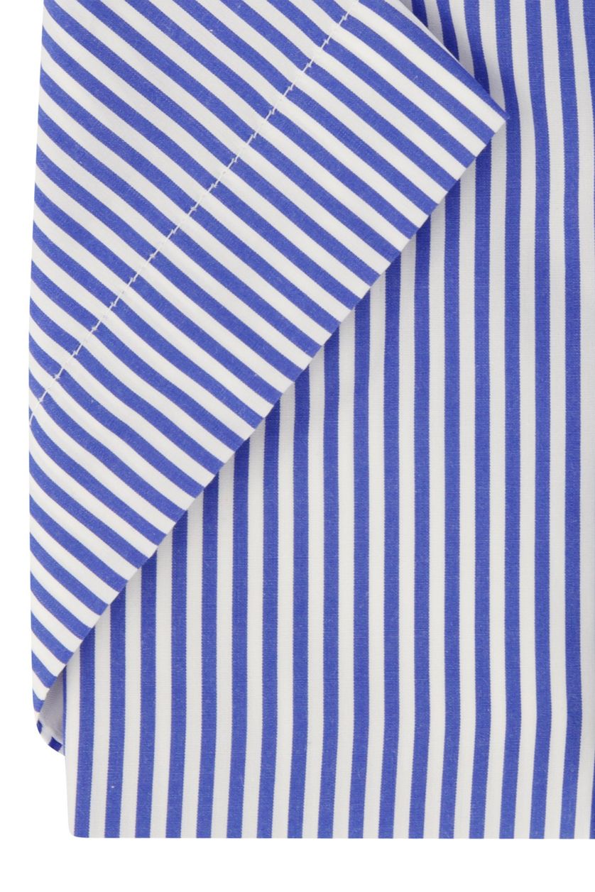 Portofino casual overhemd korte mouw wijde fit blauw gestreept 100% katoen