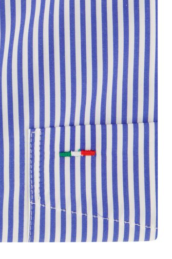 Portofino casual overhemd korte mouw wijde fit blauw gestreept katoen