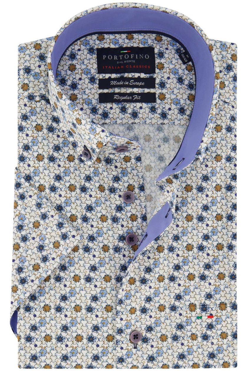 Portofino overhemd korte mouw wijde fit blauw geprint