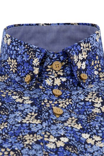 Portofino overhemd korte mouw wijde fit geprint blauw