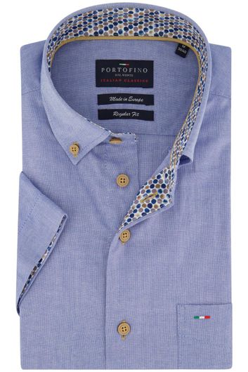 Portofino overhemd korte mouw wijde fit blauw katoen