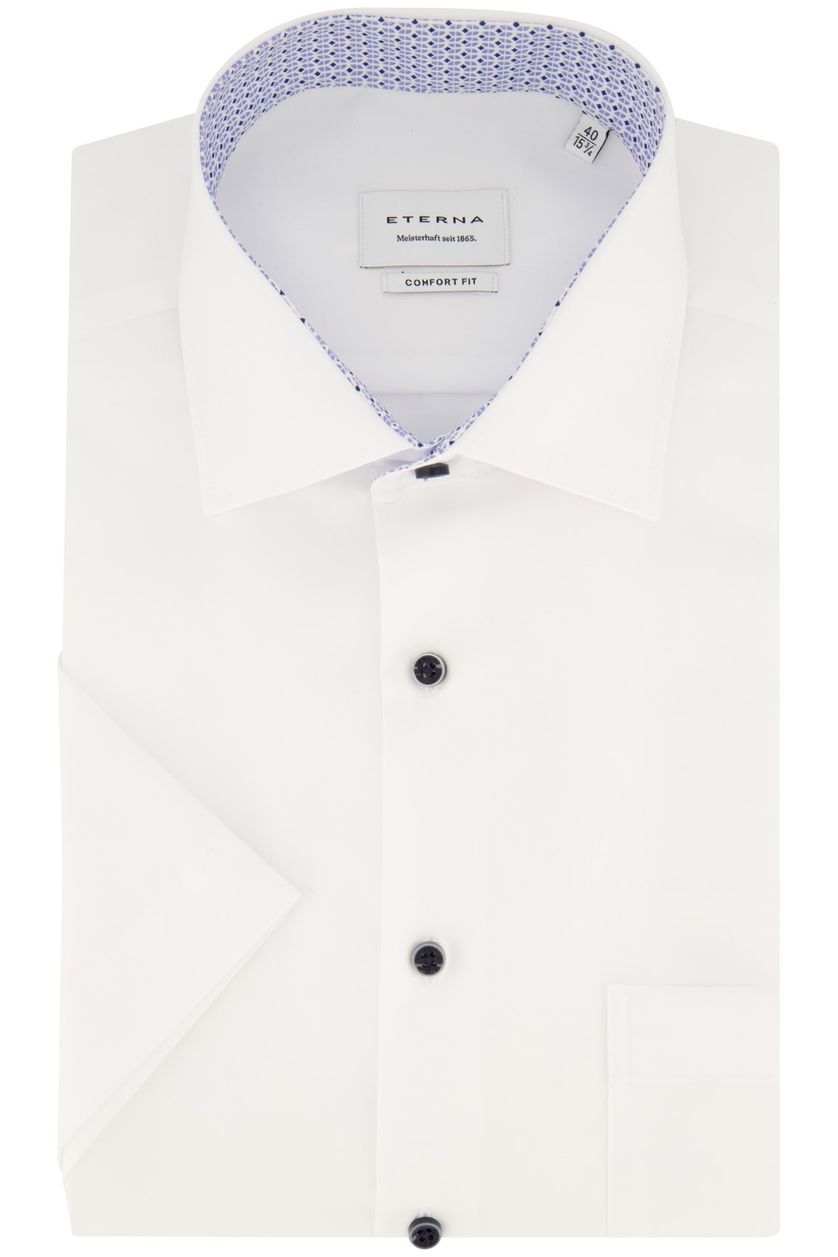 Witte Eterna overhemd korte mouw Comfort Fit katoen strijkvrij