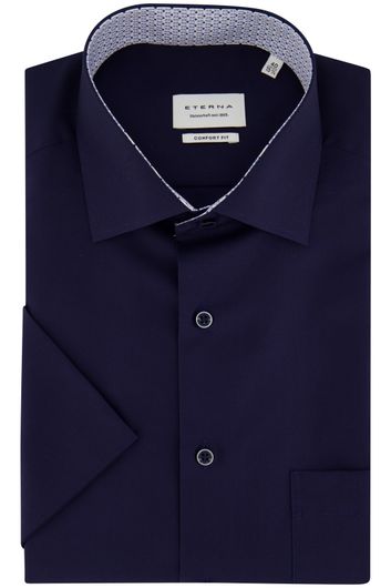 Eterna katoenen overhemd korte mouw donkerblauw  Comfort Fit strijkvrij