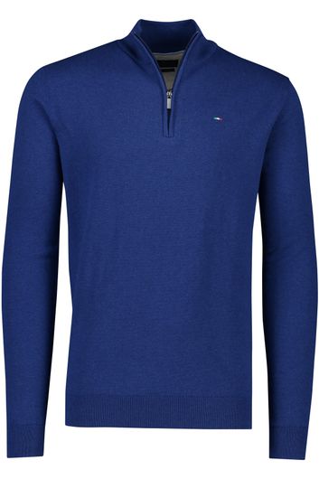 Portofino sweater half zip effen donkerblauw katoen