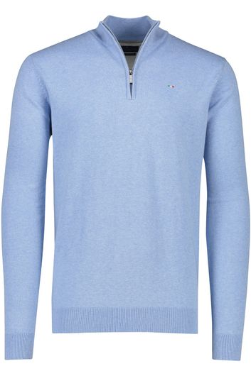 Portofino sweater half zip effen blauw katoen extra lang