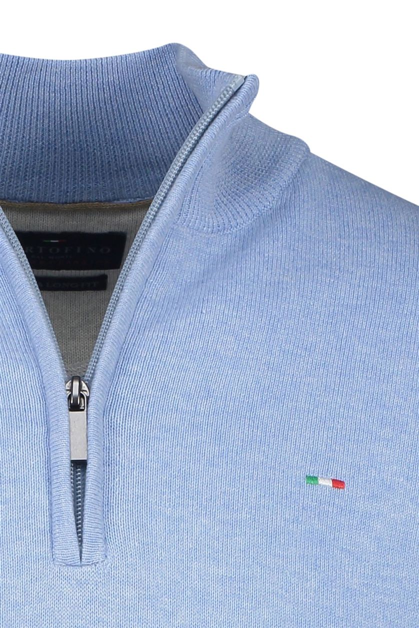 katoenen Portofino sweater half zip effen blauw extra lang
