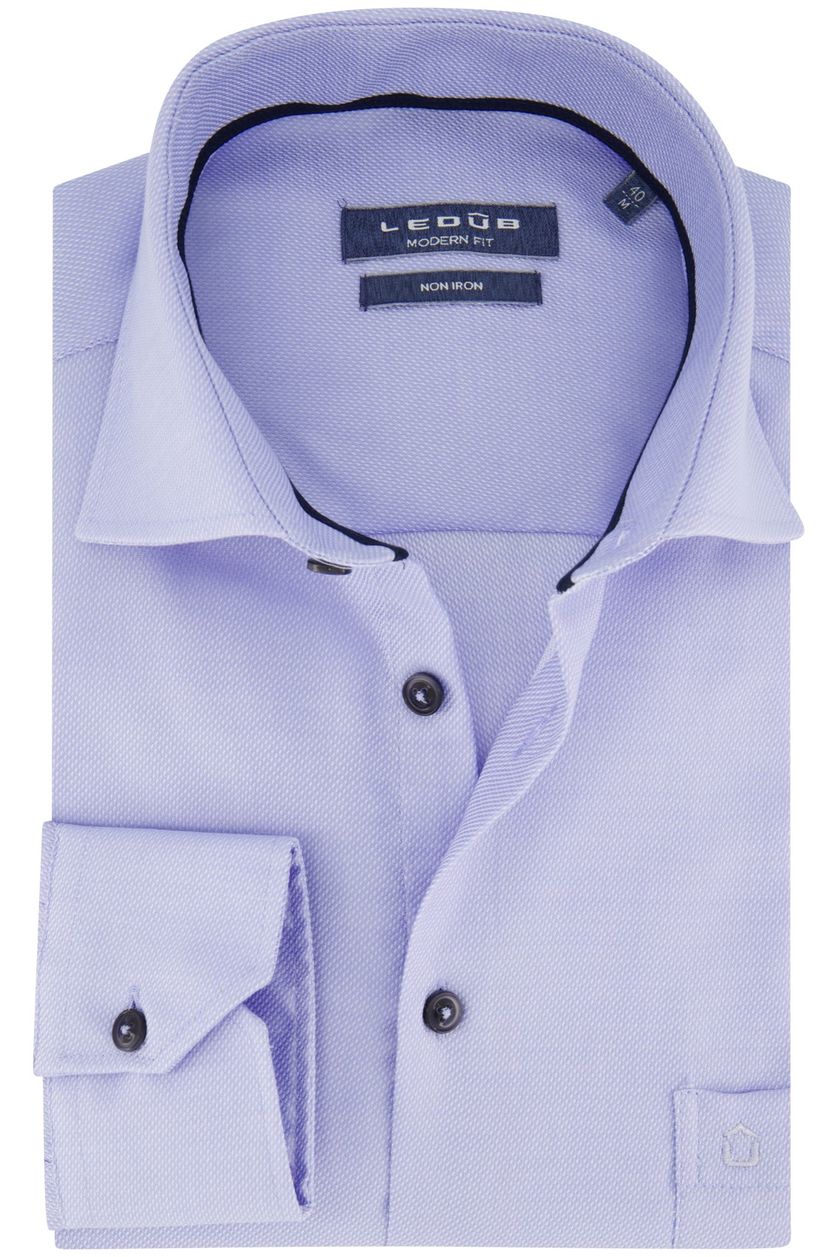 Ledub business overhemd Modern Fit New normale fit blauw effen 100% katoen
