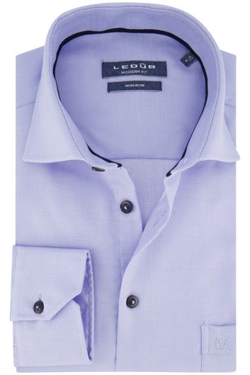 Ledub business overhemd Modern Fit New normale fit blauw effen katoen wide spread boord