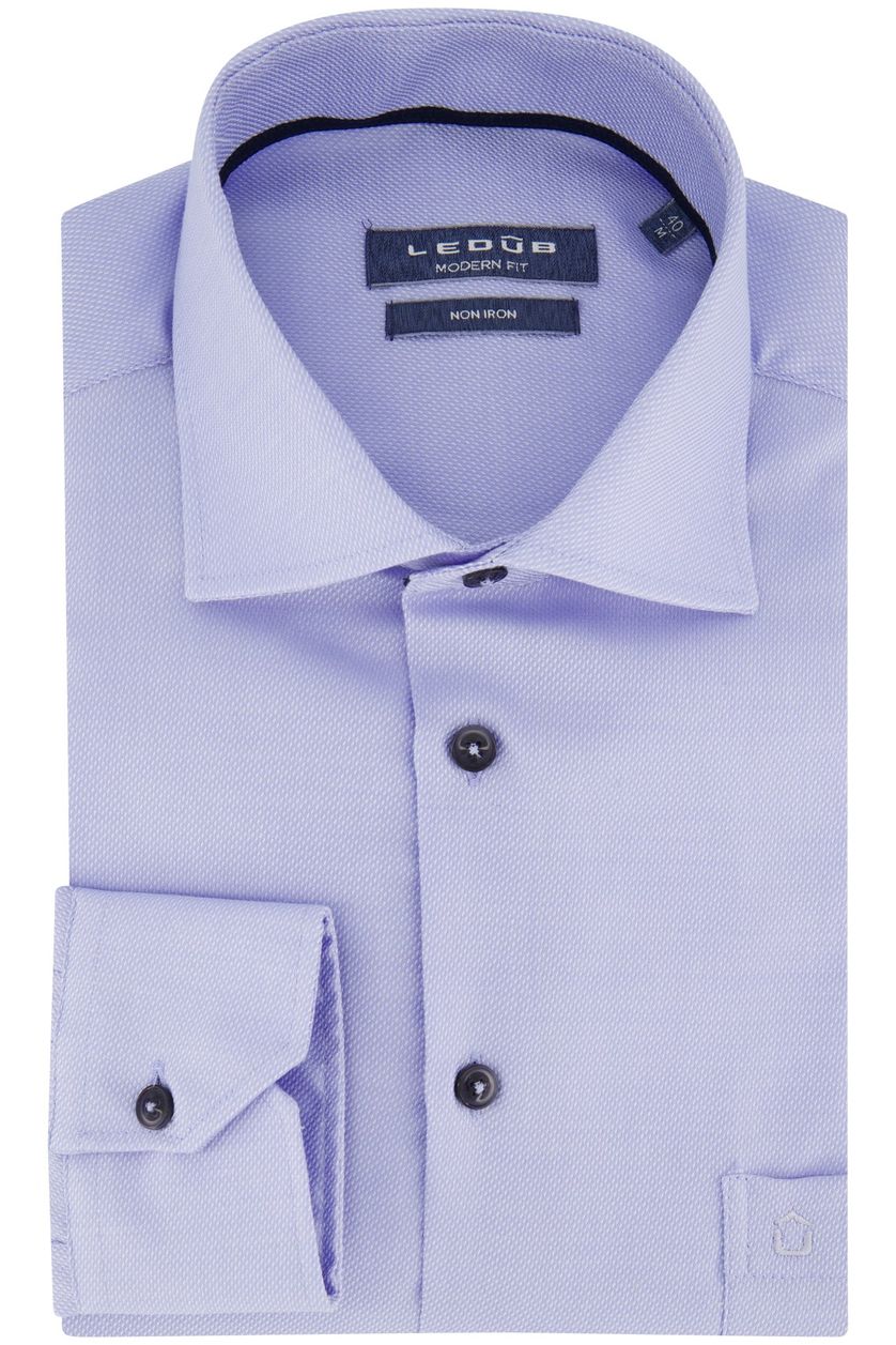 Ledub business overhemd Modern Fit New normale fit blauw effen 100% katoen