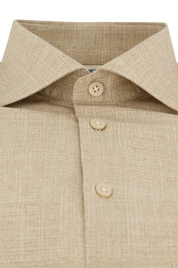 Ledub business overhemd Modern Fit New normale fit beige gemêleerd katoen