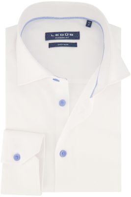 Ledub Ledub overhemd wit strijkvrij met blauwe knopen