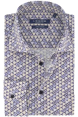 Ledub Ledub overhemd mouwlengte 7 normale fit blauw beige geprint