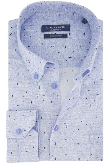 Ledub casual overhemd mouwlengte 7 Modern Fit New normale fit blauw geprint katoen