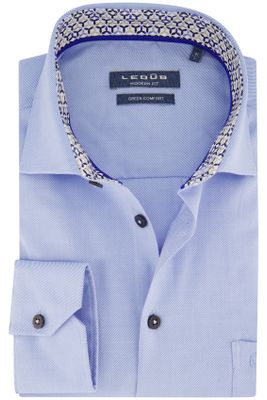Ledub Ledub overhemd mouwlengte 7 Modern Fit New normale fit blauw effen 100% katoen