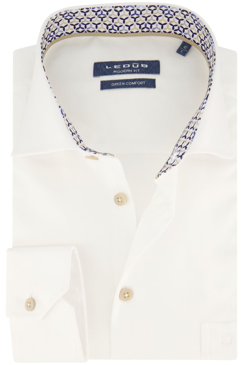 Ledub zakelijk overhemd mouwlengte 7 Modern Fit New normale fit wit effen katoen