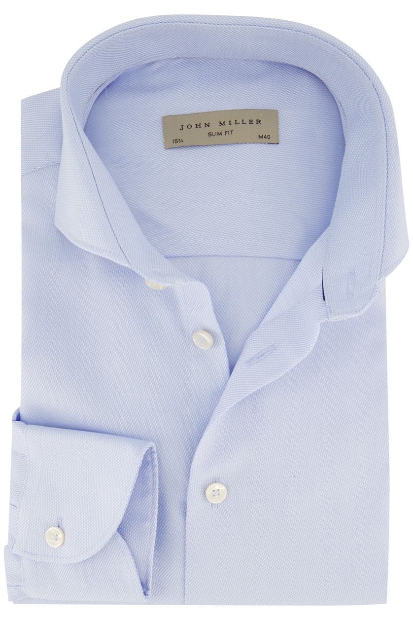 Slim Fit John Miller overhemd strijkvrij mouwlengte 7 lichtblauw katoen