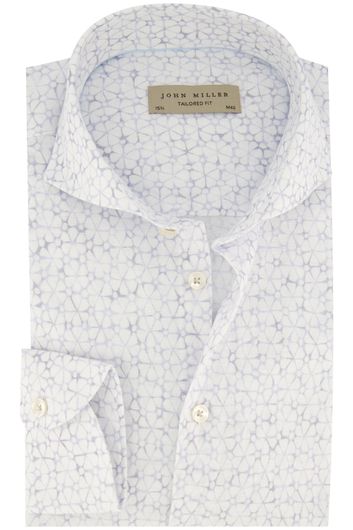 John Miller mouwlengte 7 overhemd wit geprint Tailored Fit linnen