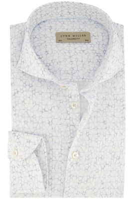 John Miller John Miller mouwlengte 7 overhemd wit geprint Tailored Fit linnen