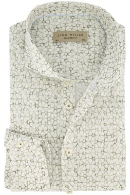 John Miller John Miller groen geprint overhemd Tailored Fit linnen mouwlengte 7