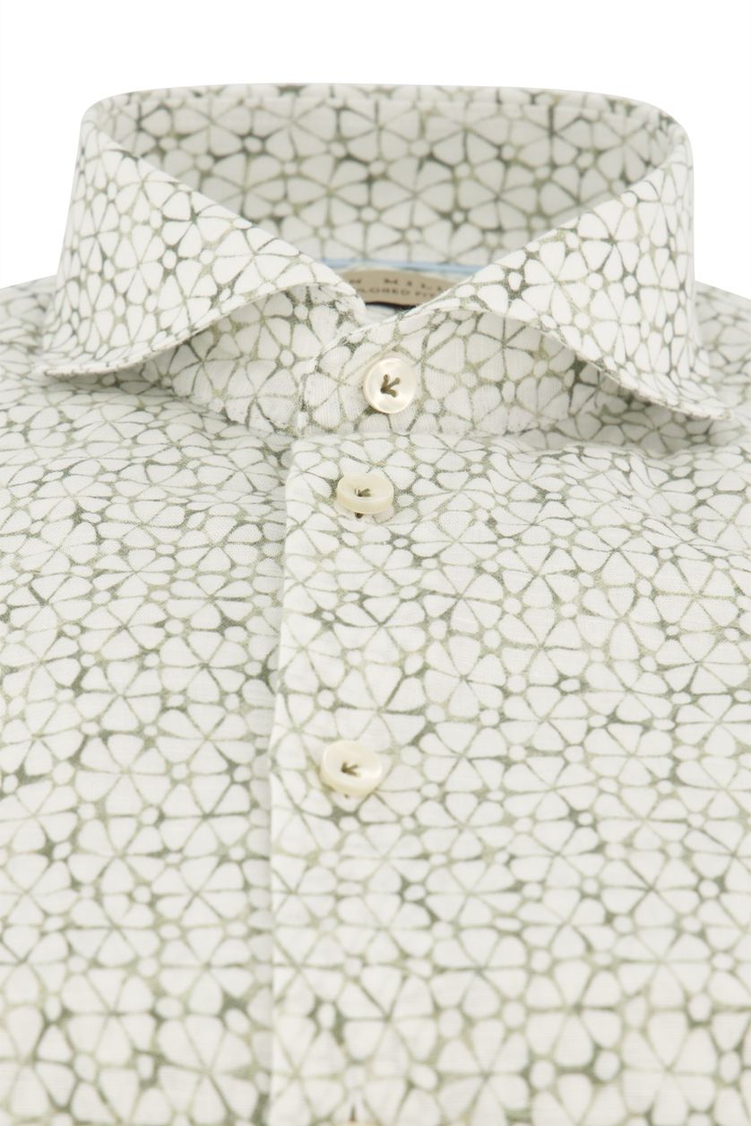 John Miller groen geprint overhemd Tailored Fit linnen mouwlengte 7