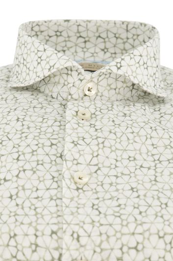 John Miller overhemd mouwlengte 7 Tailored Fit normale fit groen geprint linnen