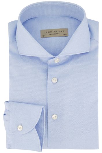 Katoenen John Miller overhemd mouwlengte 7 Tailored Fit lichtblauw