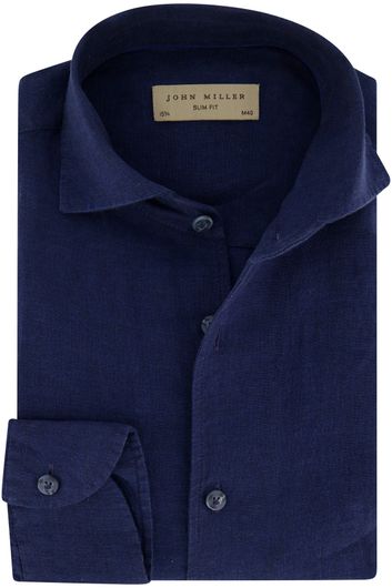 John Miller slim fit overhemd linnen donkerblauw mouwlengte 7