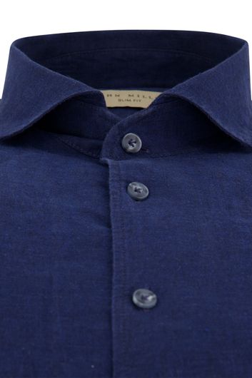 John Miller overhemd mouwlengte 7 Slim Fit slim fit donkerblauw effen linnen