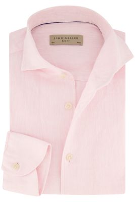 John Miller John Miller overhemd mouwlengte 7 Slim Fit slim fit roze effen linnen