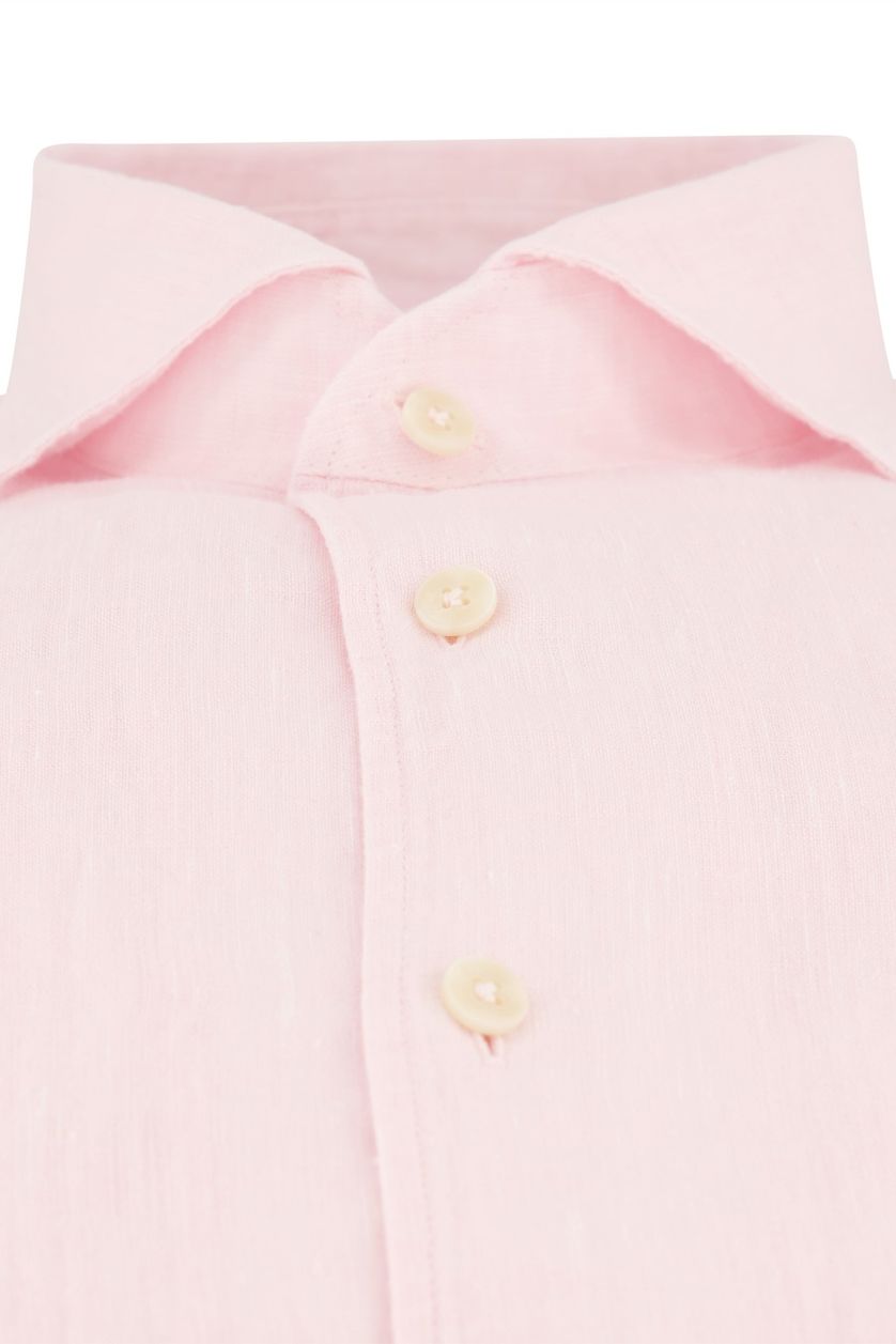 John Miller mouwlengte 7 overhemd slim fit lichtroze linnen