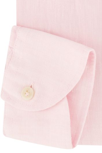 John Miller overhemd mouwlengte 7 Slim Fit slim fit roze effen linnen