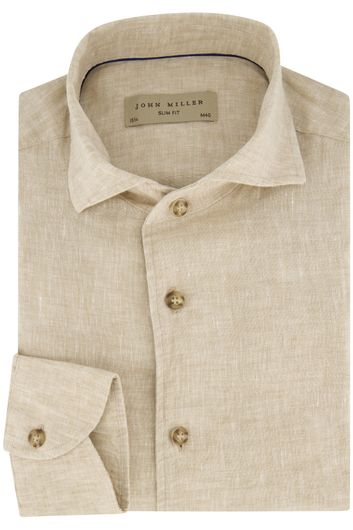John Miller mouwlengte 7 linnen slim fit overhemd beige