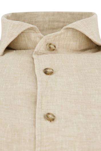 John Miller overhemd mouwlengte 7 Slim Fit slim fit beige effen linnen
