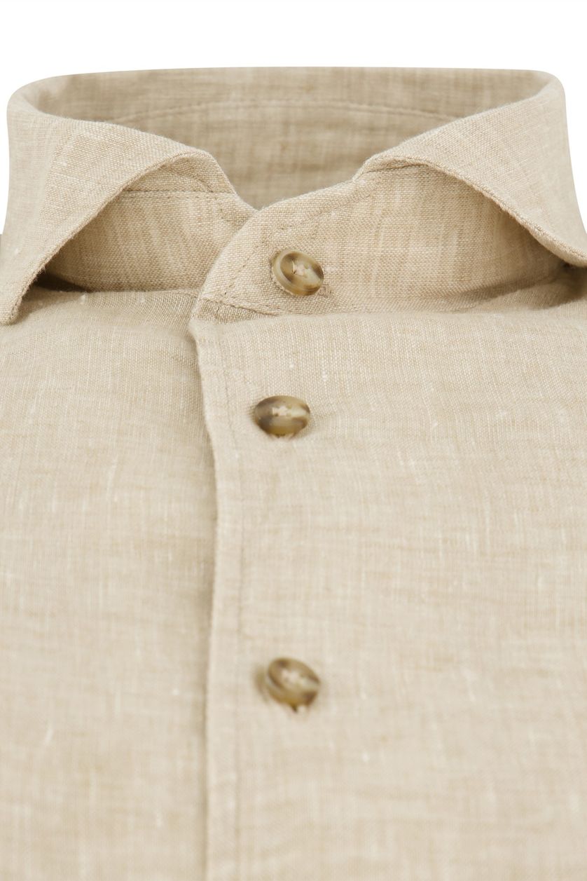 Overhemd John Miller linnen mouwlengte 7 slim fit beige