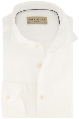 John Miller John Miller overhemd mouwlengte 7 Slim Fit slim fit wit effen linnen