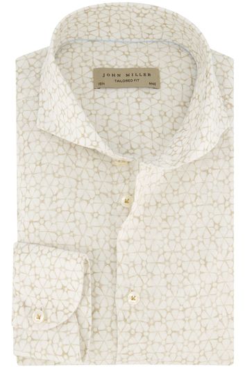 Geel geprint John Miller overhemd linnen Tailored Fit
