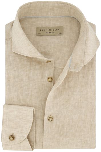John Miller business overhemd Tailored Fit slim fit beige effen linnen