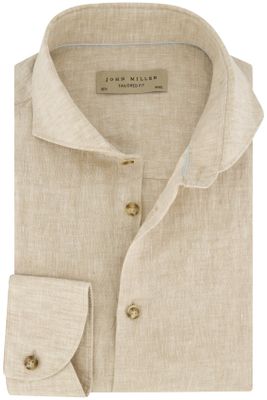 John Miller John Miller business overhemd Tailored Fit slim fit beige effen linnen