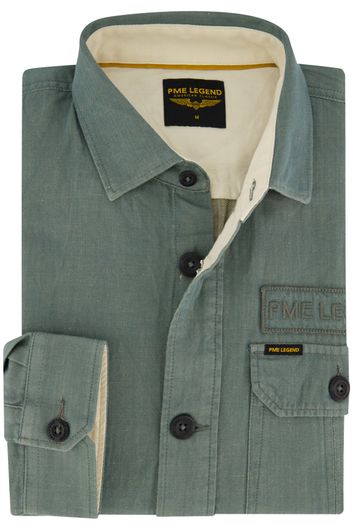 PME Legend overshirt normale fit groen effen katoen/linnen