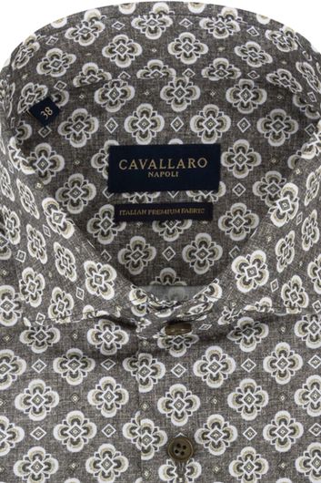 Cavallaro overhemd mouwlengte 7 slim fit groen geprint katoen