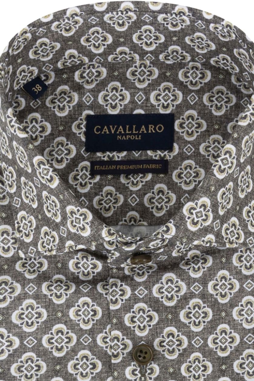 katoenen Cavallaro overhemd Taranto mouwlengte 7 slim fit groen geprint 