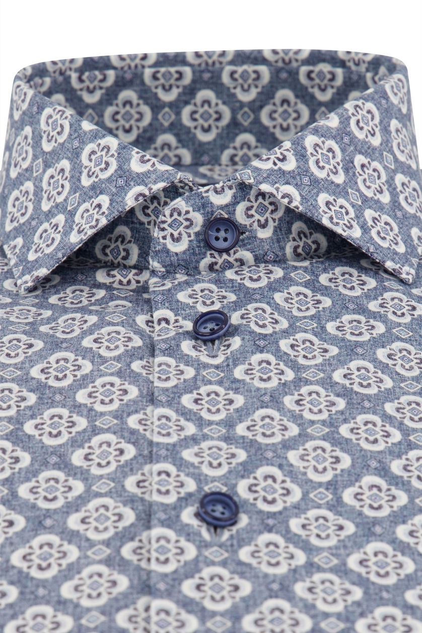 Cavallaro blauw geprint katoenen overhemd slim fit Taranto