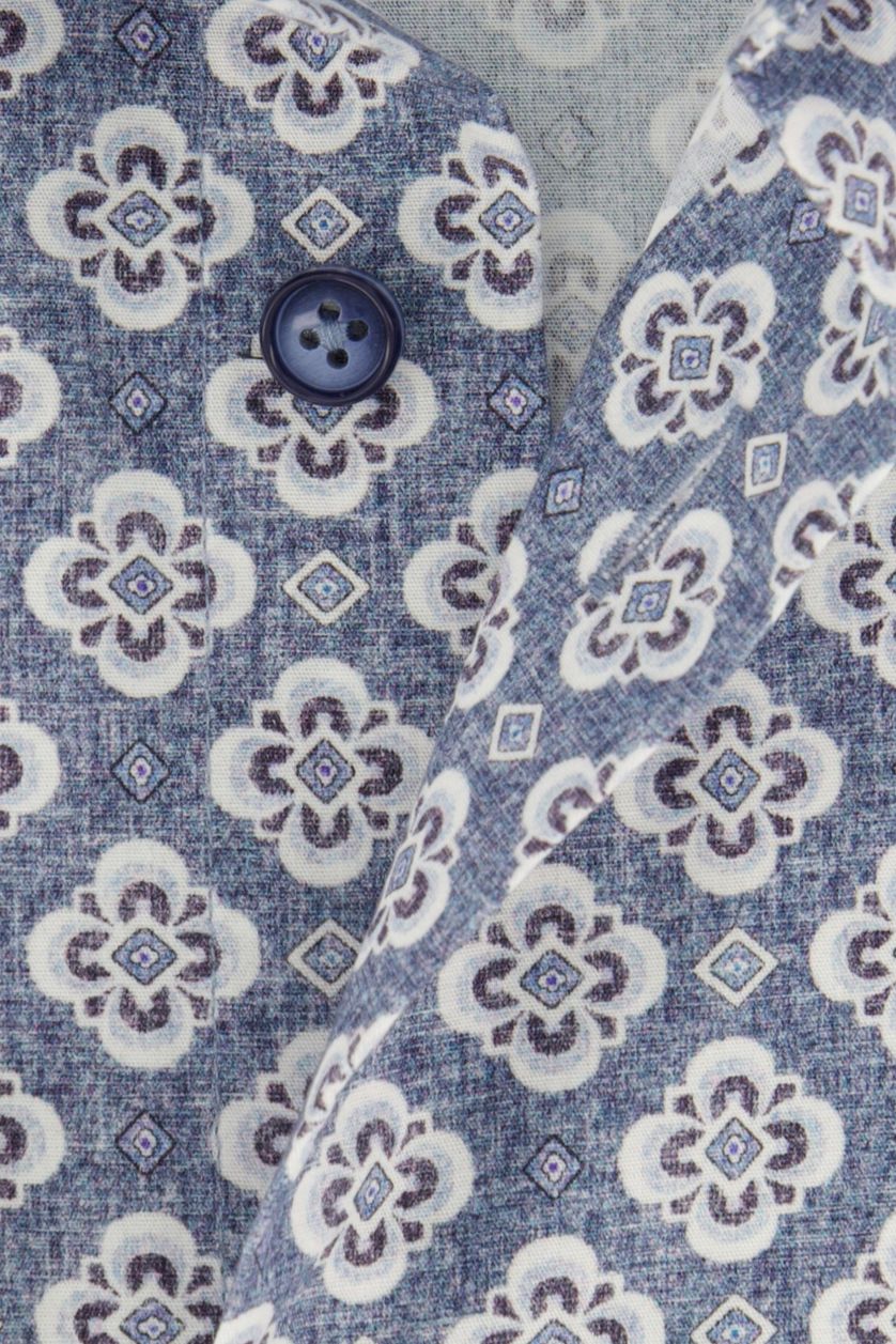 Cavallaro blauw geprint katoenen overhemd slim fit Taranto
