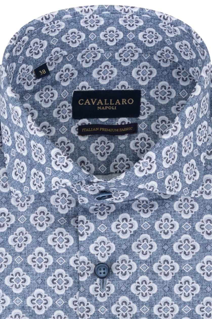 Cavallaro mouwlengte 7 overhemd blauw geprint katoen slim fit