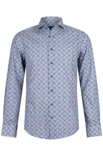 Cavallaro overhemd mouwlengte 7 slim fit blauw geprint katoen
