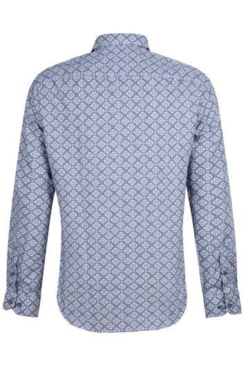 Katoenen Cavallaro blauw geprinte overhemd mouwlengte 7 slim fit